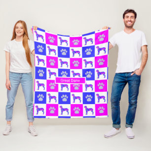 Great Dane Dog & Paw Hot Pink and Blue Fleece Blanket