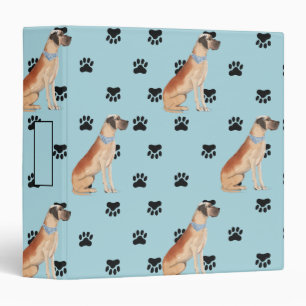 Great Dane Dog Paw Prints Pattern 3 Ring Binder