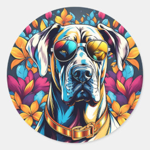 Great Dane Dog Portrait with Sunglasses Classic Round Sticker