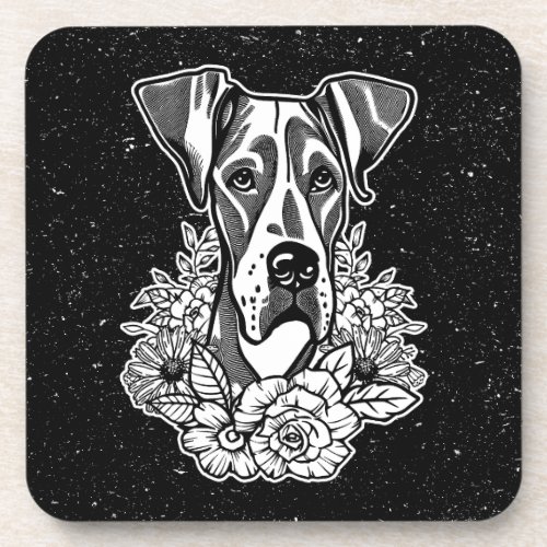 Great Dane Dog Puppy With Flowers Coaster