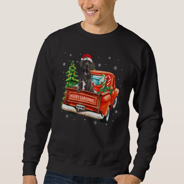 Great Dane Dog Ride Red Truck Christmas Dog  Pajam Sweatshirt (Front)