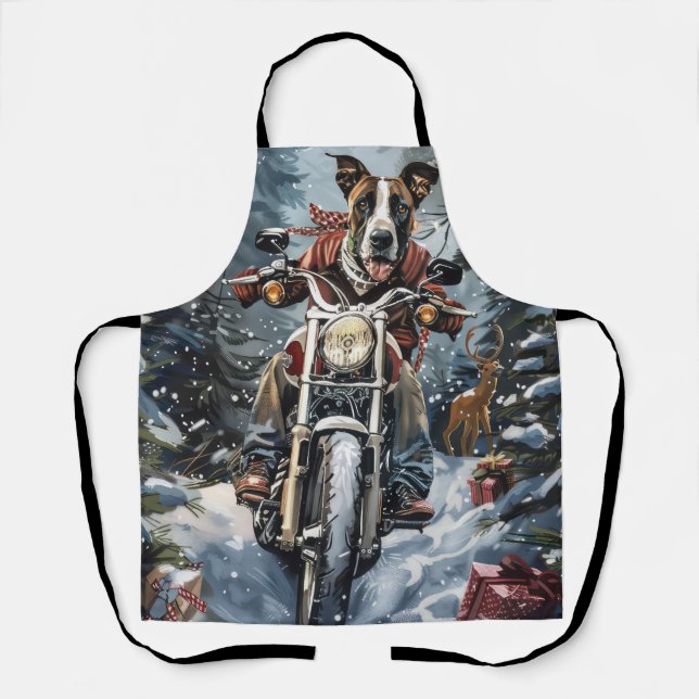 Great Dane Dog Riding Motorcycle Christmas Apron (Front)