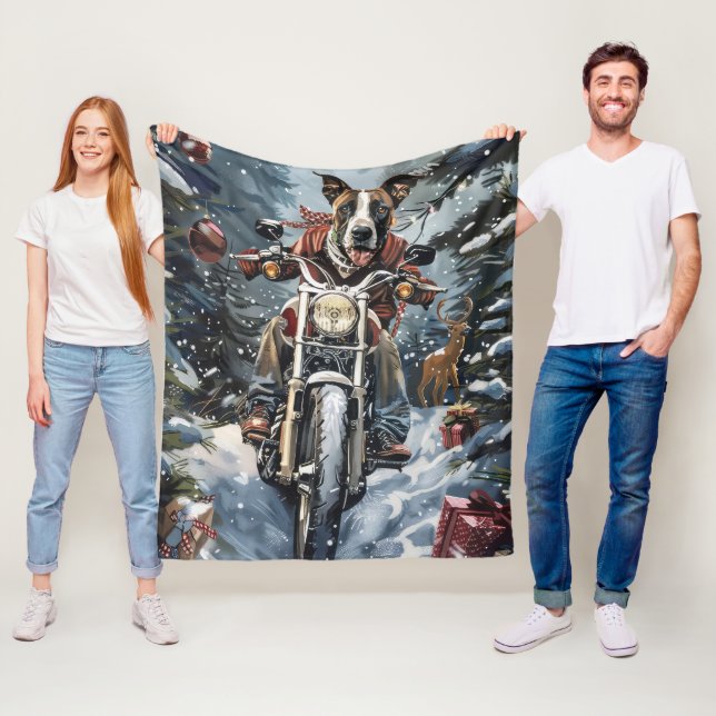 Great Dane Dog Riding Motorcycle Christmas Fleece Blanket (In Situ)