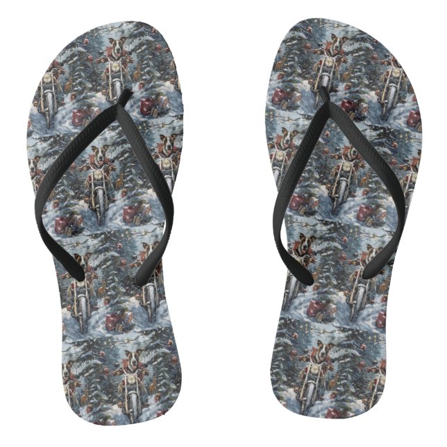 Great Dane Dog Riding Motorcycle Christmas Flip Flops (Footbed)
