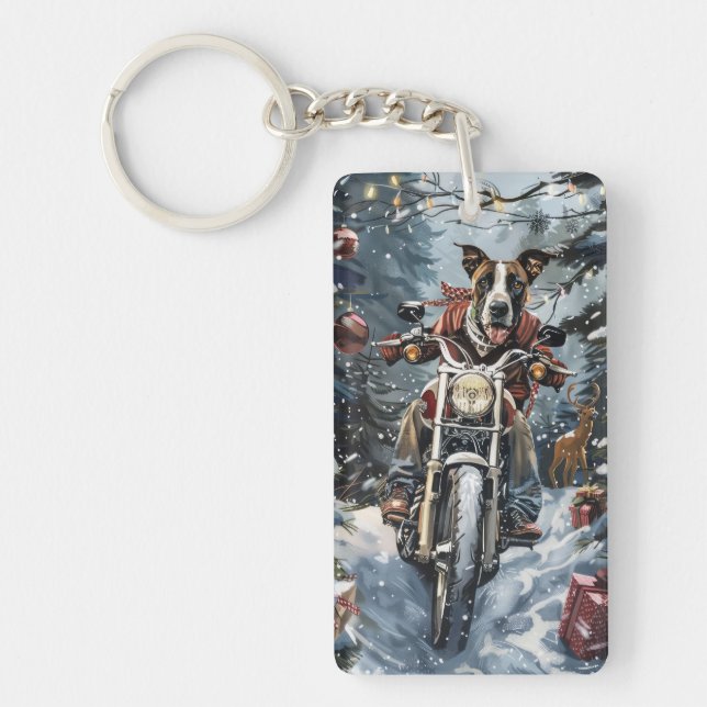 Great Dane Dog Riding Motorcycle Christmas Keychain (Front)