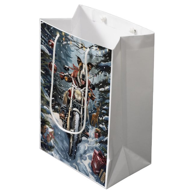 Great Dane Dog Riding Motorcycle Christmas Medium Gift Bag (Front Angled)