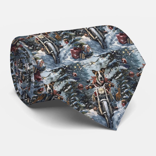 Great Dane Dog Riding Motorcycle Christmas Neck Tie (Rolled)