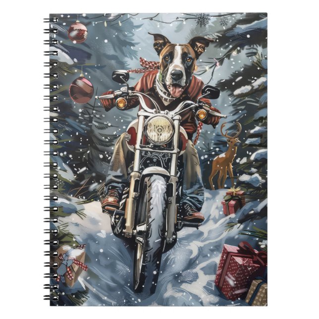 Great Dane Dog Riding Motorcycle Christmas Notebook (Front)