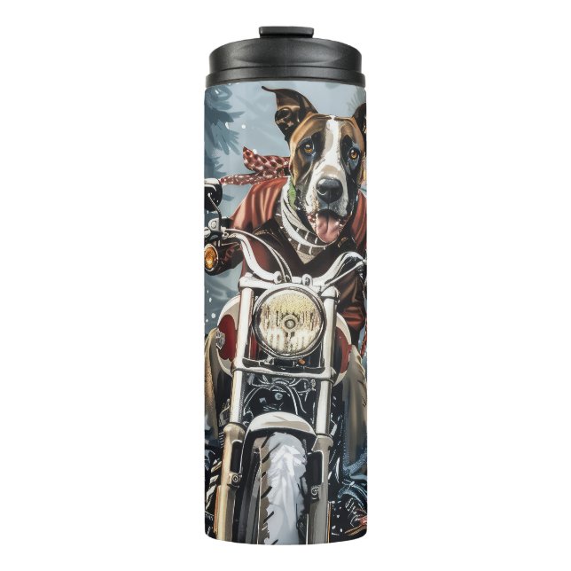 Great Dane Dog Riding Motorcycle Christmas Thermal Tumbler (Front)