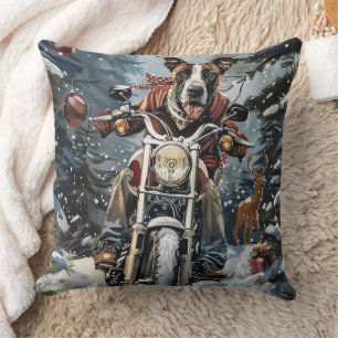 Great Dane Dog Riding Motorcycle Christmas Throw Pillow