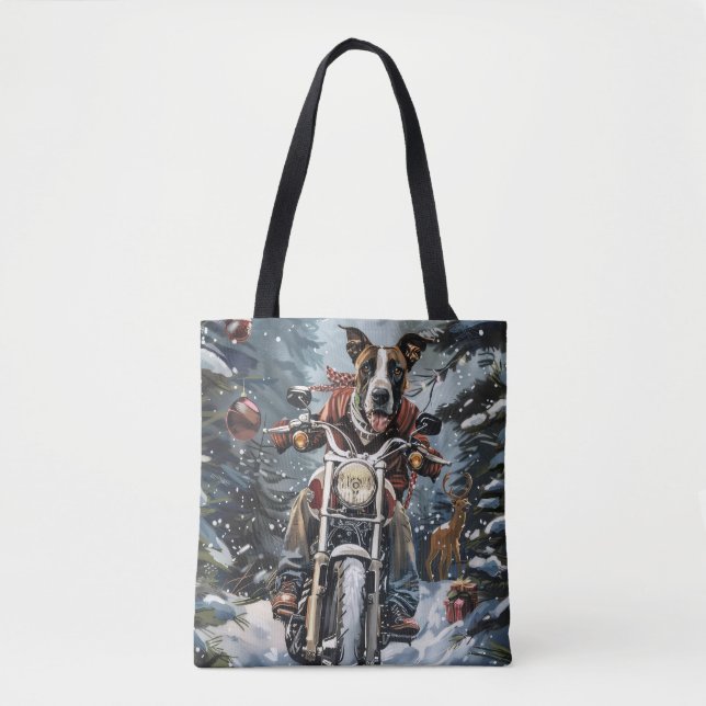 Great Dane Dog Riding Motorcycle Christmas Tote Bag (Front)