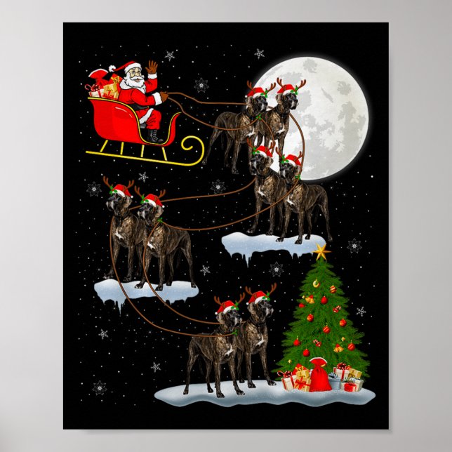 Great Dane Dog Santa Sleigh Flying Funny Magical C Poster (Front)