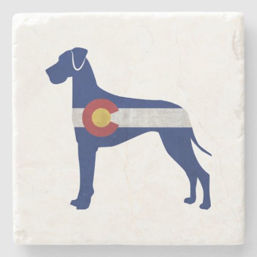 Great Dane Dog Silhouette Colorado Flag Stone Coaster
