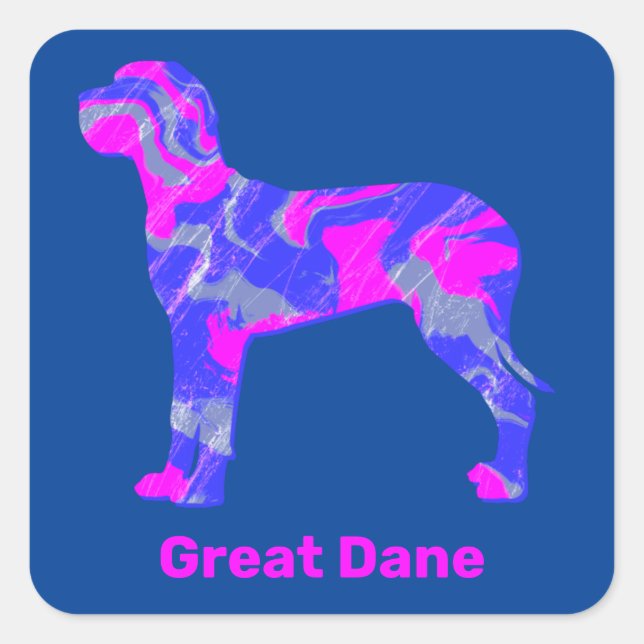 Great Dane Dog Silhouette Crazy Hot Pink Square Sticker (Front)