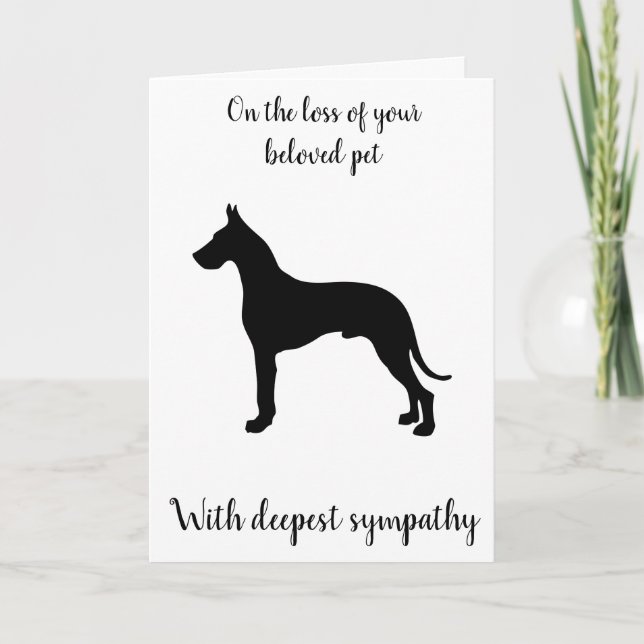Great Dane dog silhouette custom pet sympathy card (Front)