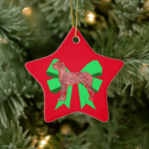Great Dane Dog Silhouette Green Bow Christmas Ceramic Ornament