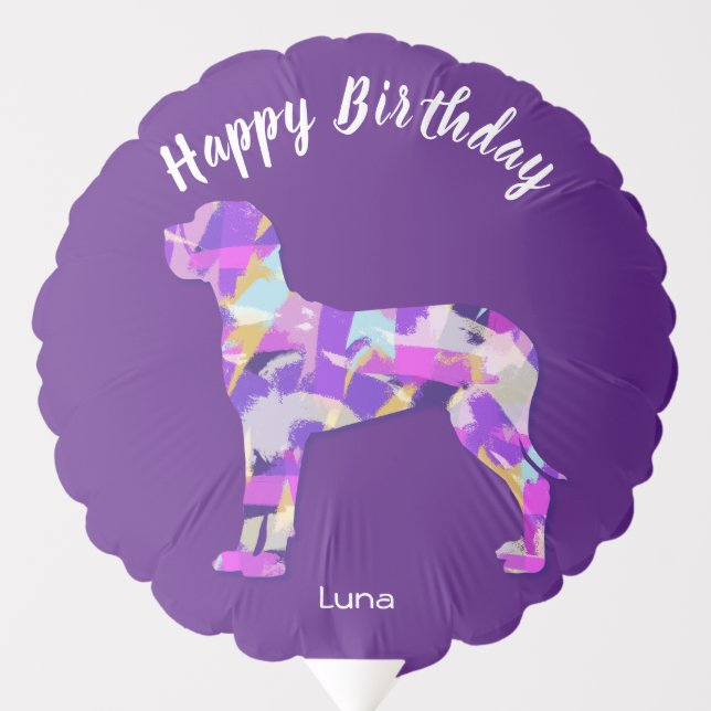 Great Dane Dog Silhouette Purple PY&B Birthday Balloon (Front)