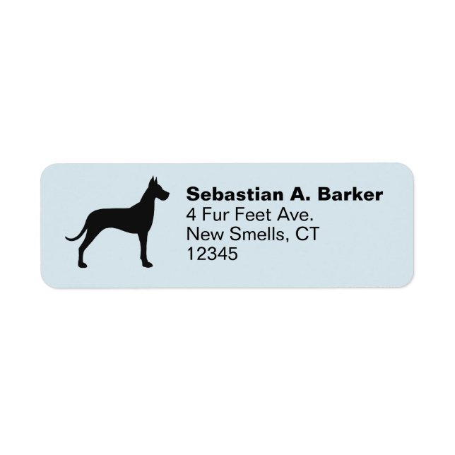Great Dane Dog Silhouette Return Address Labells Label (Front)