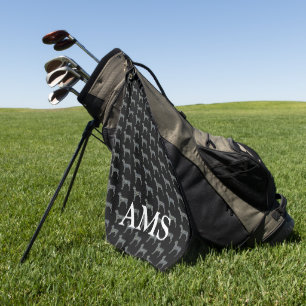 Great Dane Dog Silhouette Y&B Grid Black Golf Towel
