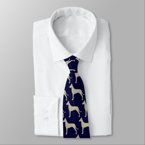 Great Dane Dog Silhouettes Pattern Blue and Tan Neck Tie
