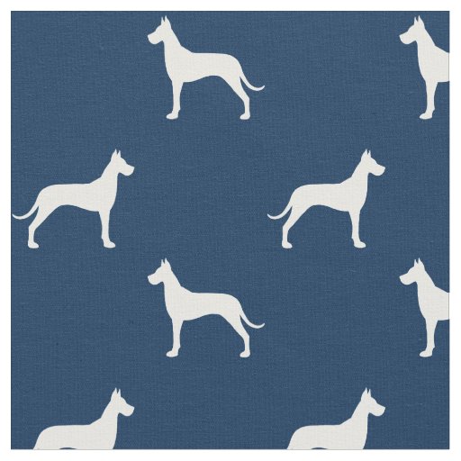 Great Dane Dog Silhouettes Pattern Blue and White Fabric