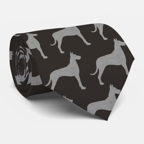 Great Dane Dog Silhouettes Pattern Grey and Black Neck Tie