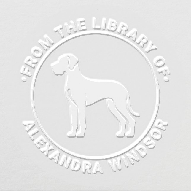 Great Dane Dog Standing Silh Library Book Name Embosser (Design)