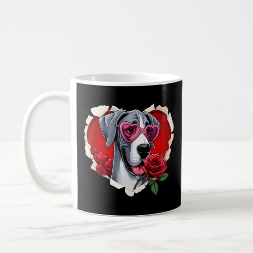 Great Dane Dog Sunglasses Rose Heart Valentine Day Coffee Mug