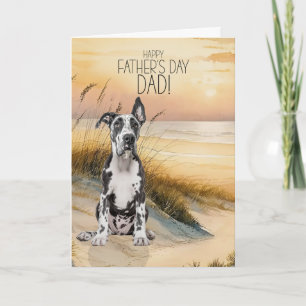 Great Dane Dog Sunset Beach Father's Day Holiday Card