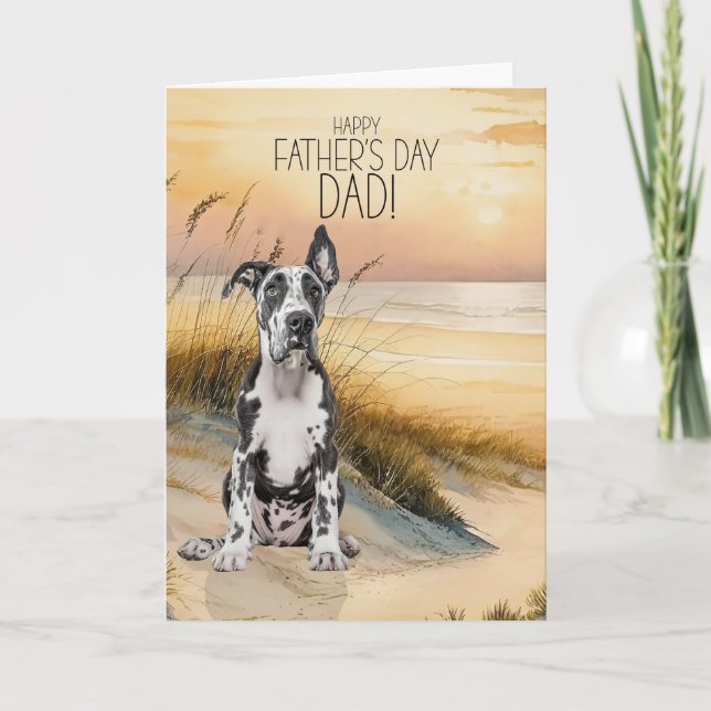 Great Dane Dog Sunset Beach Father's Day Holiday Card (Front)