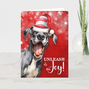 Great Dane Dog Unleash the Joy Christmas Holiday Card