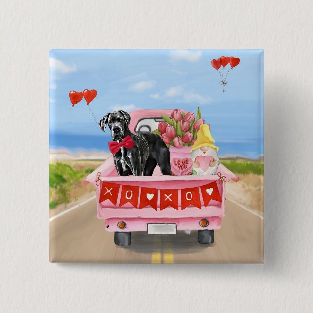 Great Dane Dog Valentine's Day Truck Button (Front)