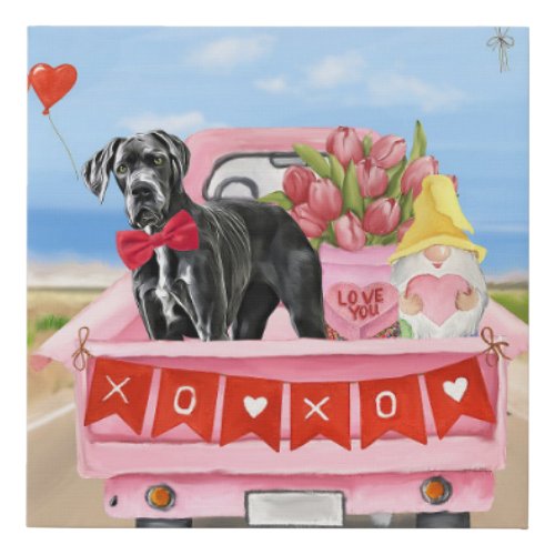 Great Dane Dog Valentines Day Truck Faux Canvas Print