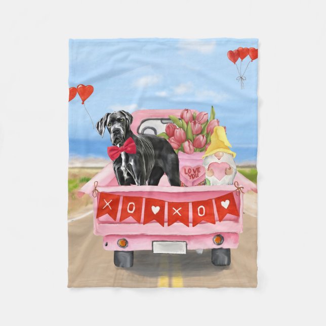 Great Dane Dog Valentine's Day Truck Fleece Blanket (Front)
