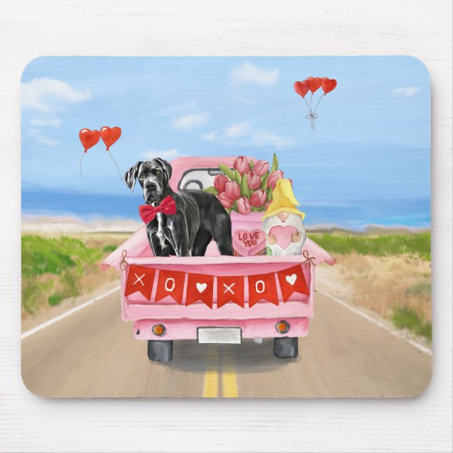 Great Dane Dog Valentine's Day Truck Mouse Pad (Front)