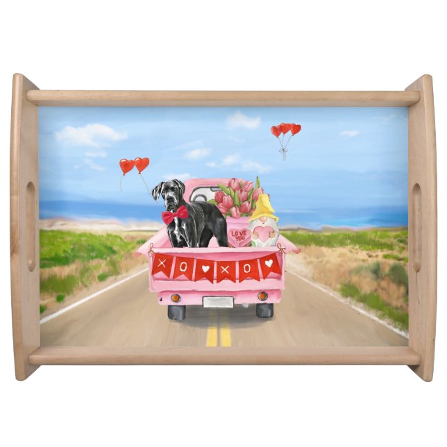 Great Dane Dog Valentine's Day Truck Serving Tray (Front)