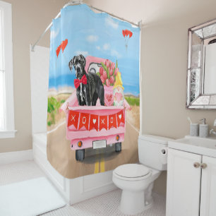 Great Dane Dog Valentine's Day Truck  Shower Curtain
