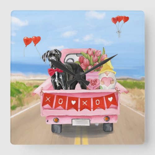 Great Dane Dog Valentines Day Truck Square Wall Clock