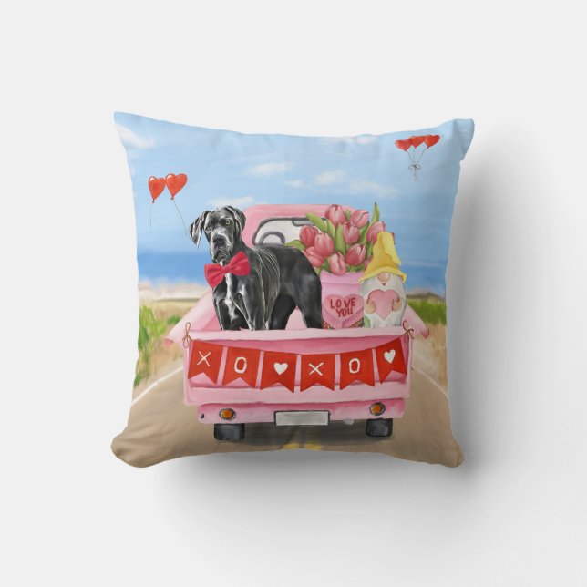 Great Dane Dog Valentine's Day Truck  Throw Pillow (Front)
