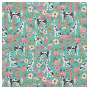 Great Dane dog vintage florals turquoise Fabric