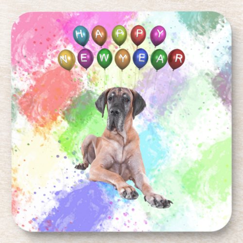 Great Dane Dog Wishing Happy New Year Beverage Coaster