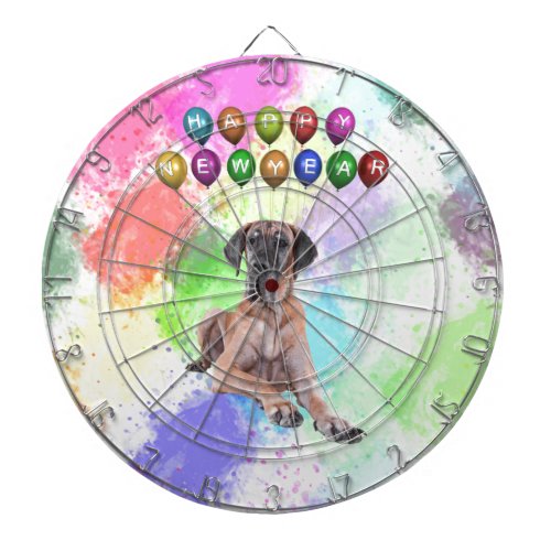 Great Dane Dog Wishing Happy New Year Dartboard