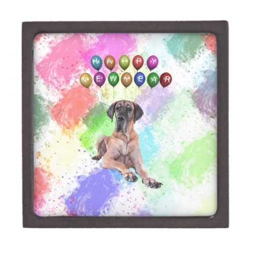 Great Dane Dog Wishing Happy New Year Gift Box