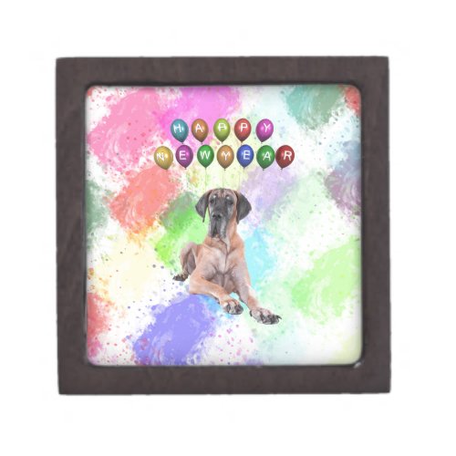 Great Dane Dog Wishing Happy New Year Gift Box