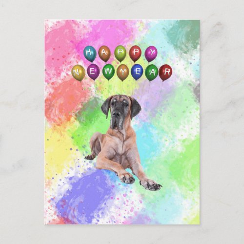 Great Dane Dog Wishing Happy New Year Holiday Postcard