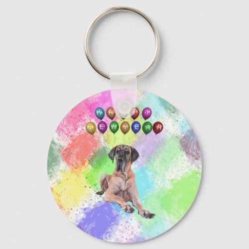 Great Dane Dog Wishing Happy New Year Keychain