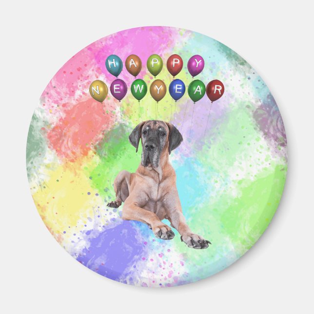 Great Dane Dog Wishing Happy New Year Magnet (Front)