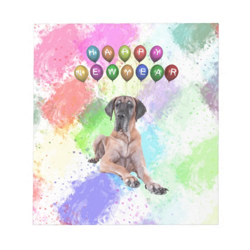 Great Dane Dog Wishing Happy New Year Notepad