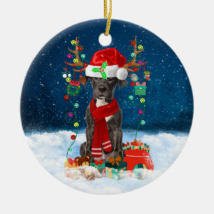 Great Dane dog with Christmas gifts Ceramic Ornament