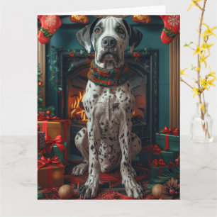 Great Dane Dog With Christmas Gifts Fireplace Card